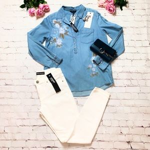 Express | Tops | Sz S | Floral Denim Pullover 🆕